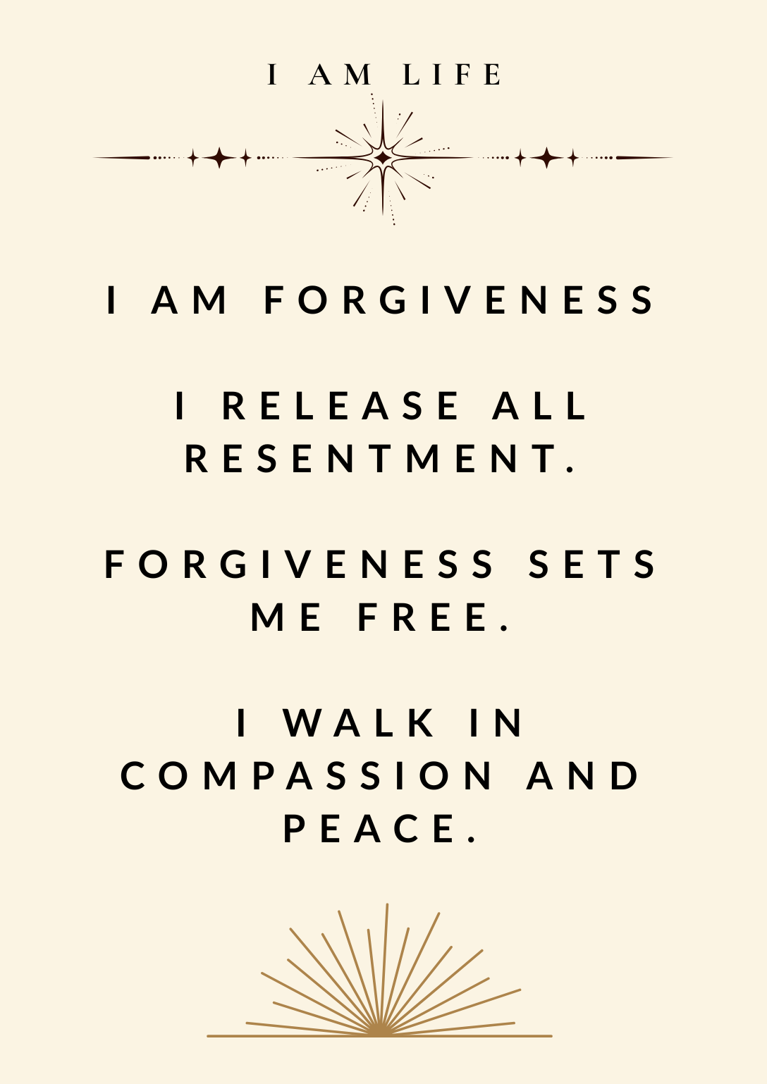 I Am Forgiveness Card - I release all resentment, forgiveness sets me free, I walk in compassion and peace